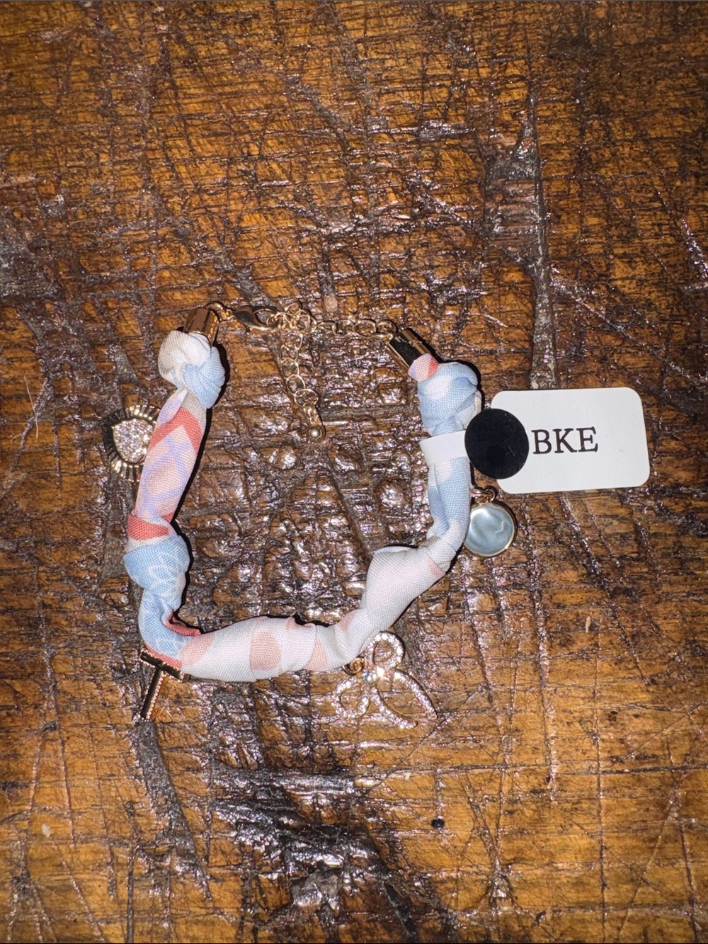BKE Pastel Blue & Pink Fabric Wrap Bracelet with Gold Accents